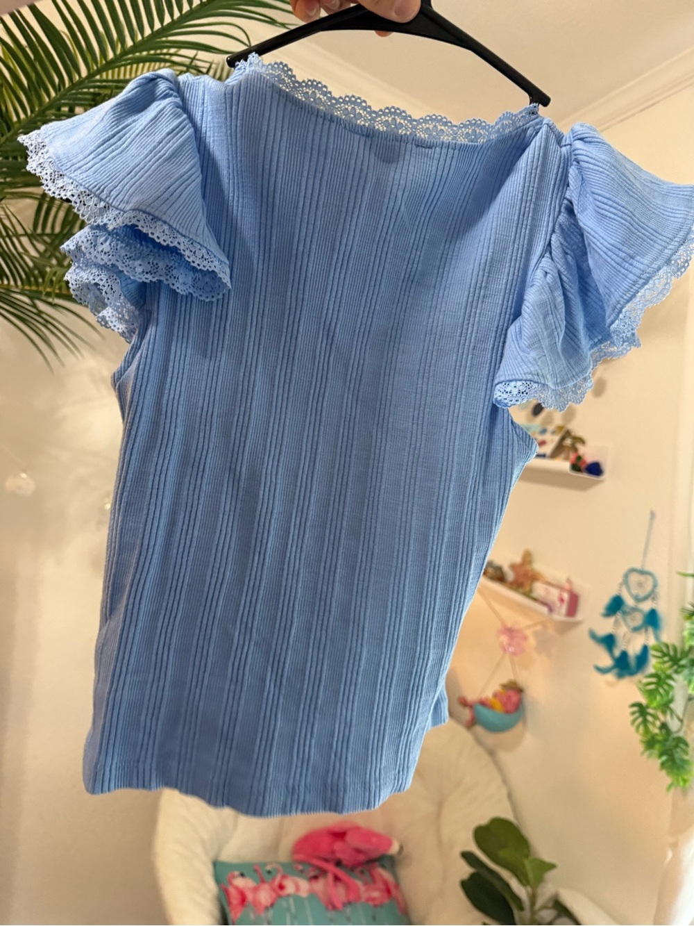 Jessica Simpson Light Blue Ruffle Sleeve Ribbed Top - Picture 3 of 3